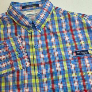 Columbia Super Tamiami Shirt Mens XL Multi Color Tab Roll Sleeves Vented Fishing
